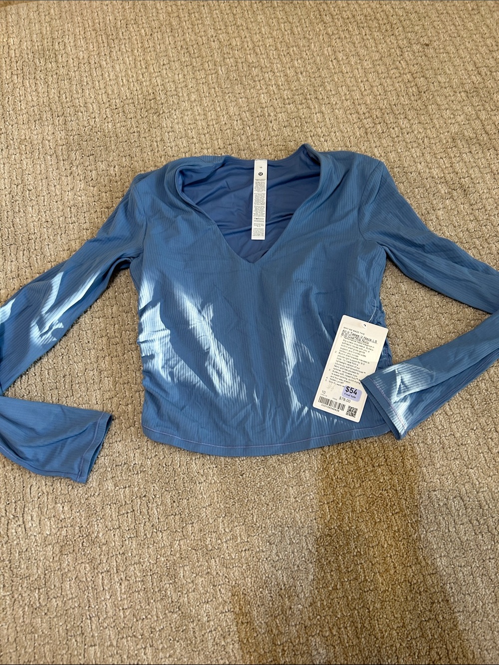 Lululemon All it Takws V-Neck Long Sleeve B-D cup Rib Nulu 10 $78 Prep Blue